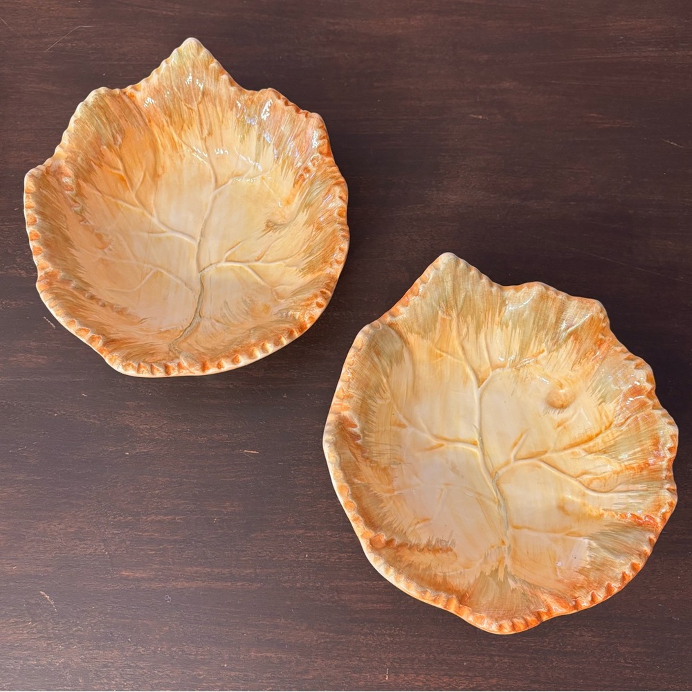 Vintage Made In Portugal Ceramic Nut Leaf Candy Ring Dishes Set Of 2